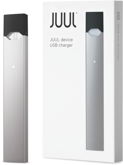 JUUL Silver vaping device available in UAE, featuring sleek metallic design, compact size, and premium performance