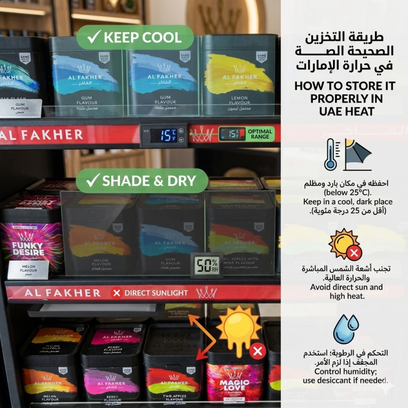How to Properly Store Al Fakher Shisha to Keep It Fresh in UAE Climate 1 The UAE Climate Challenge: Heat, AC, and Humidity Swings
