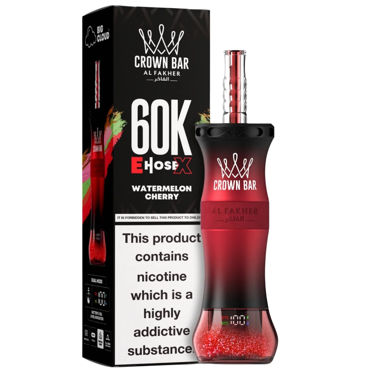 Al Fakher Crown Bar E-Hose X 60000 Puffs Watermelon Cherry 1 Al Fakher Crown Bar E-Hose X 60000 Puffs Watermelon Cherry rechargeable disposable vape