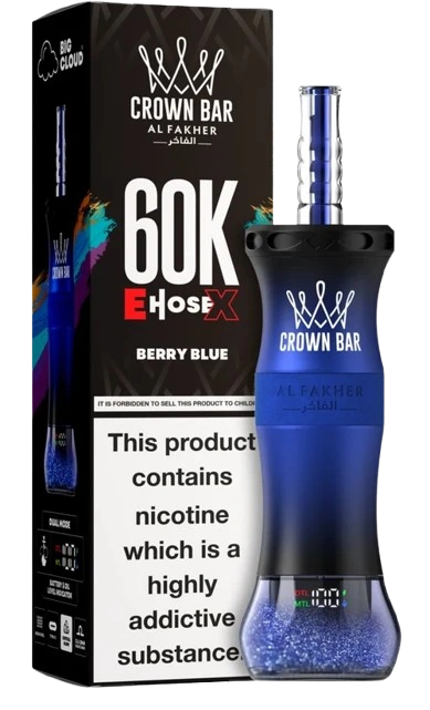 Al Fakher Crown Bar Mega Max 40000 Puffs Berry Blue vape device displaying sleek chassis and 30mL capacity