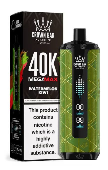 Al Fakher Crown Bar Watermelon Kiwi Mega Max 40000 Puffs vape featuring a refreshing watermelon and tropical kiwi flavor in Dubai