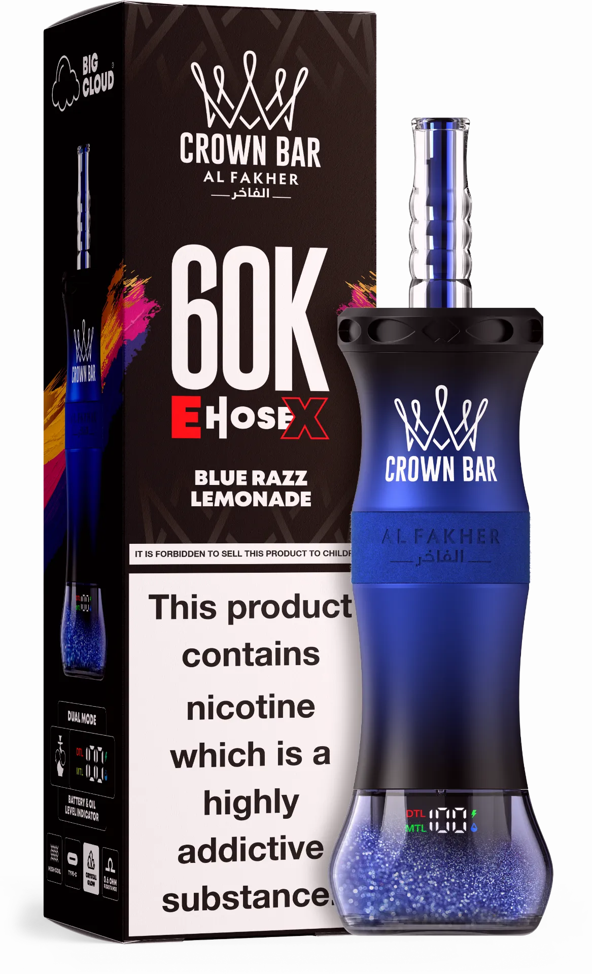 Al Fakher Crown Bar E-Hose 60000 Puffs Blue Razz Lemonade 1 Get Al Fakher Crown Bar E-Hose 60000 Puffs Blue Razz Lemonade in UAE
