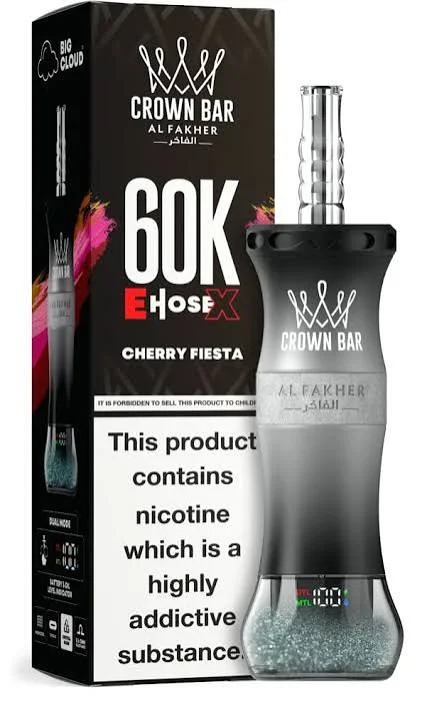 Al Fakher Crown Bar E-Hose 60000 Puffs Cherry Fiesta 1 Rechargeable E-Hose X Cherry Fiesta with a USB Type-C charging port available in Duba